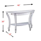 Console demi-lune effet miroir, argent, MDF + miroir, étagère fixe, supporte 18 kg, 76 cm H x 117 cm L x 46 cm P