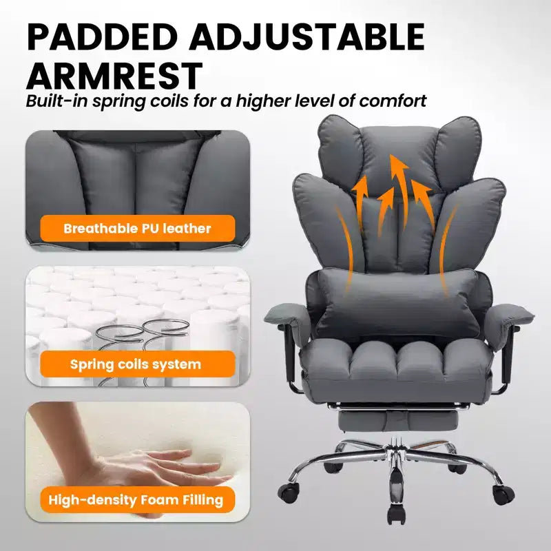 Chaise de bureau ergonomique à dossier haut avec repose-pieds, support lombaire et hauteur réglable