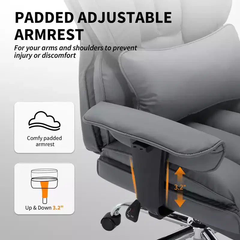 Chaise de bureau ergonomique à dossier haut avec repose-pieds, support lombaire et hauteur réglable