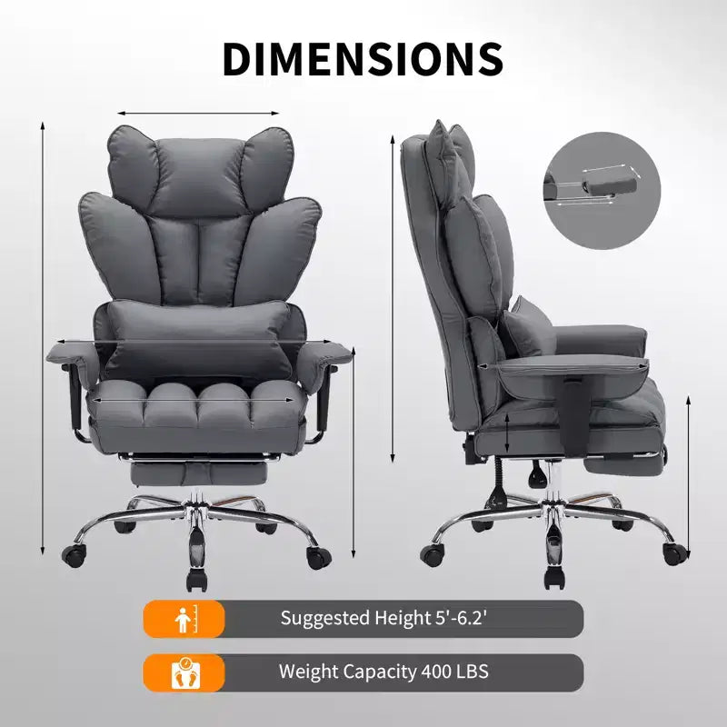 Chaise de bureau ergonomique à dossier haut avec repose-pieds, support lombaire et hauteur réglable
