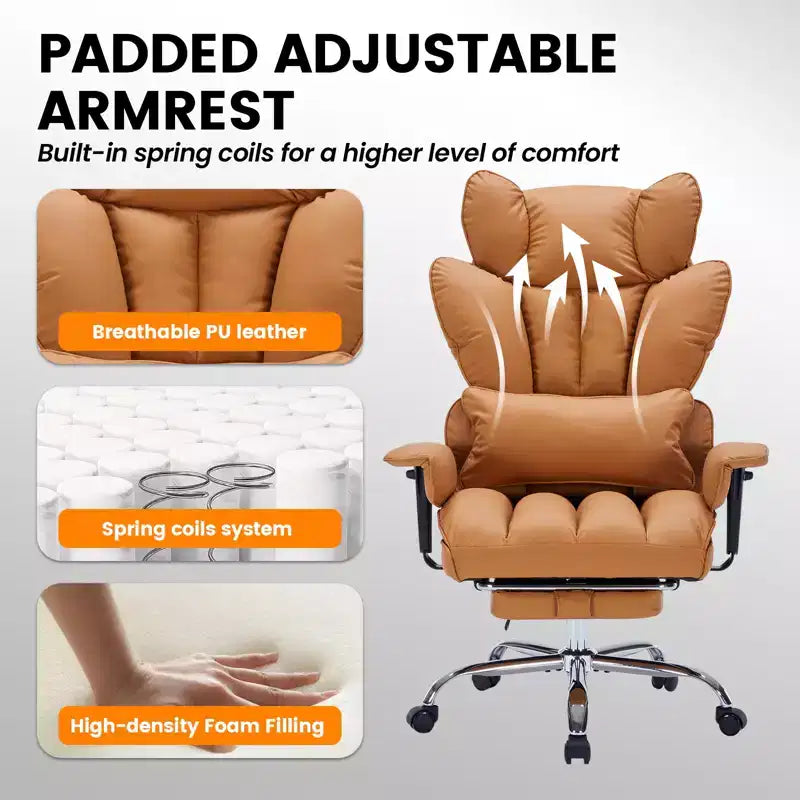 Chaise de bureau ergonomique à dossier haut avec repose-pieds, support lombaire et hauteur réglable