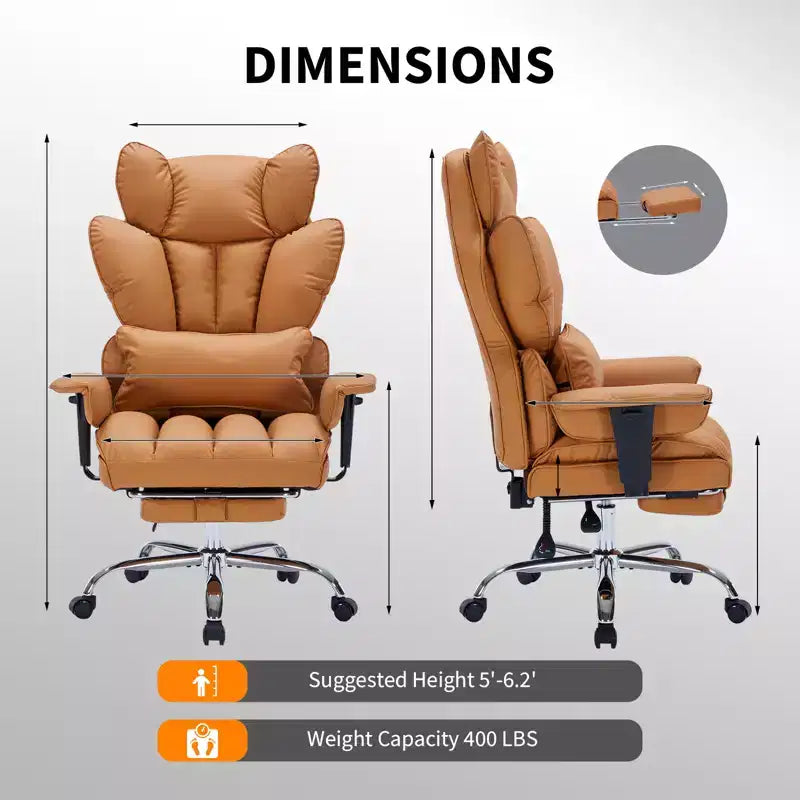 Chaise de bureau ergonomique à dossier haut avec repose-pieds, support lombaire et hauteur réglable