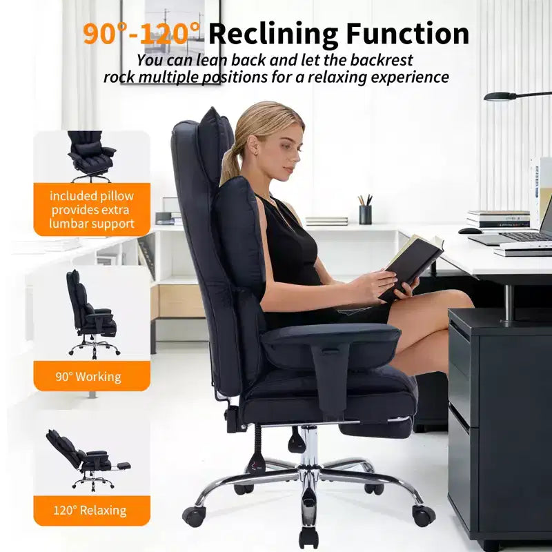 Chaise de bureau ergonomique à dossier haut avec repose-pieds, support lombaire et hauteur réglable