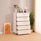 Armoire de rangement moderne à 5 tiroirs de 76 cm avec roulettes, blanc, capacité de 72,5 kg