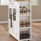Îlot de cuisine rétro de 48 pouces de style ferme avec rangement, armoire vitrée et station de café