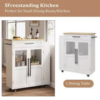 Îlot de cuisine rétro de 48 pouces de style ferme avec rangement, armoire vitrée et station de café
