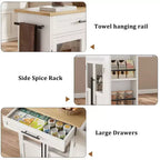 Îlot de cuisine rétro de 48 pouces de style ferme avec rangement, armoire vitrée et station de café