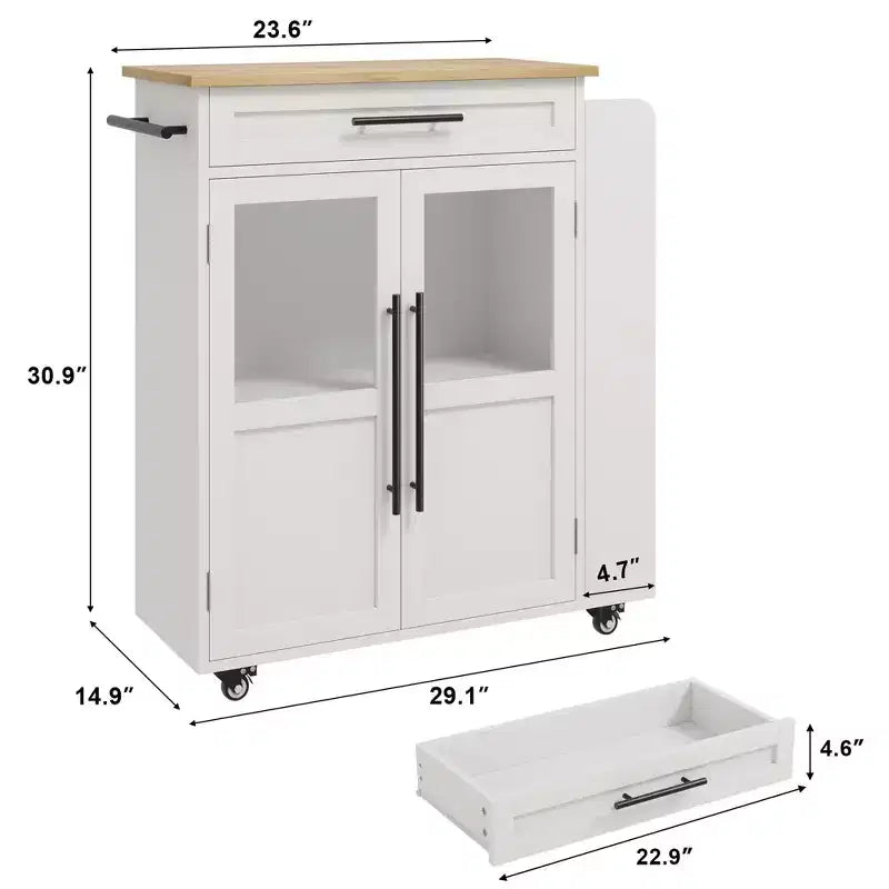 Îlot de cuisine rétro de 48 pouces de style ferme avec rangement, armoire vitrée et station de café