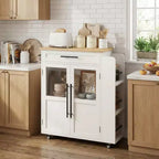 Îlot de cuisine rétro de 48 pouces de style ferme avec rangement, armoire vitrée et station de café