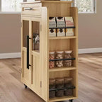 Îlot de cuisine rétro de 48 pouces de style ferme avec rangement, armoire vitrée et station de café