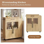 Îlot de cuisine rétro de 48 pouces de style ferme avec rangement, armoire vitrée et station de café