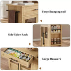 Îlot de cuisine rétro de 48 pouces de style ferme avec rangement, armoire vitrée et station de café