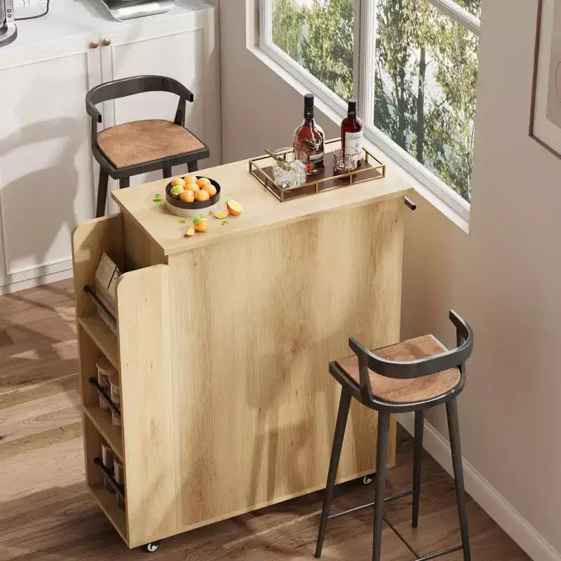 Îlot de cuisine rétro de 48 pouces de style ferme avec rangement, armoire vitrée et station de café