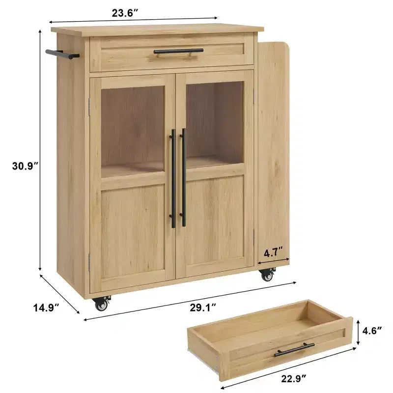 Îlot de cuisine rétro de 48 pouces de style ferme avec rangement, armoire vitrée et station de café
