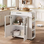 Îlot de cuisine rétro de 48 pouces de style ferme avec rangement, armoire vitrée et station de café