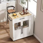 Îlot de cuisine rétro de 48 pouces de style ferme avec rangement, armoire vitrée et station de café