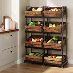 Chariot de cuisine en bois à 4 niveaux avec roues verrouillables, étagère mobile de rangement pour fruits et légumes