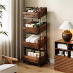 Chariot de cuisine en bois à 4 niveaux avec roues verrouillables, étagère mobile de rangement pour fruits et légumes