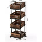 Chariot de cuisine en bois à 4 niveaux avec roues verrouillables, étagère mobile de rangement pour fruits et légumes