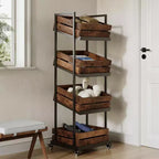 Chariot de cuisine en bois à 4 niveaux avec roues verrouillables, étagère mobile de rangement pour fruits et légumes
