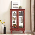 Vitrine 2 portes avec portes en verre trempé, fond miroir, étagères réglables et éclairage intégré