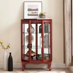 Vitrine 2 portes avec portes en verre trempé, fond miroir, étagères réglables et éclairage intégré