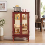 Vitrine 2 portes avec portes en verre trempé, fond miroir, étagères réglables et éclairage intégré