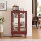 Vitrine 2 portes avec portes en verre trempé, fond miroir, étagères réglables et éclairage intégré