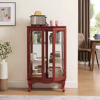 Vitrine 2 portes avec portes en verre trempé, fond miroir, étagères réglables et éclairage intégré
