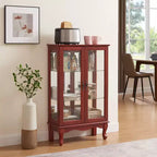 Vitrine 2 portes avec portes en verre trempé, fond miroir, étagères réglables et éclairage intégré