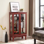 Vitrine 2 portes avec portes en verre trempé, fond miroir, étagères réglables et éclairage intégré