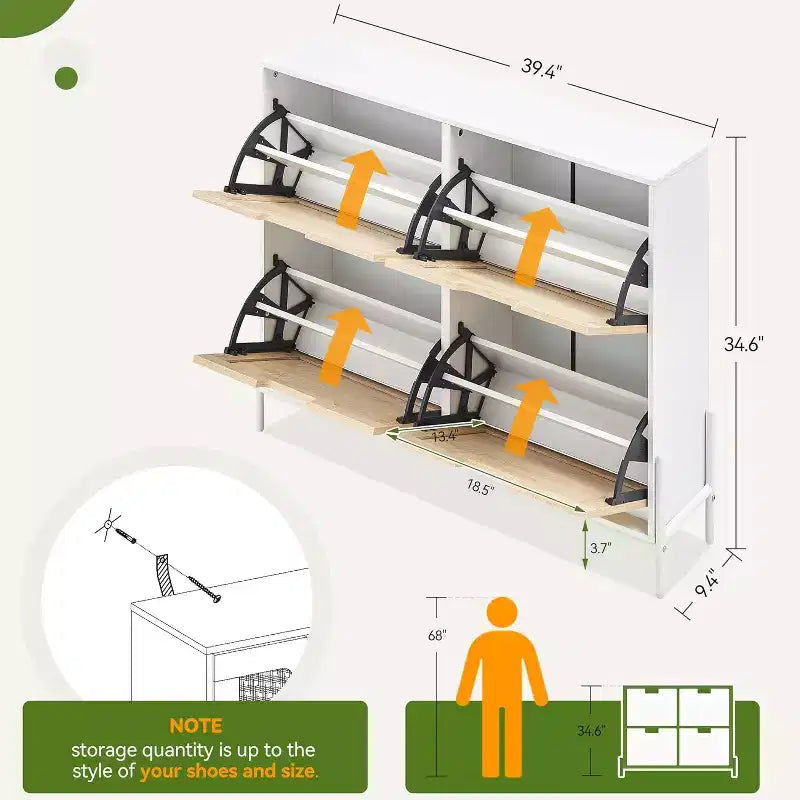 Meuble à chaussures autoportant en rotin avec 4 tiroirs à abattant, rangement compact et peu encombrant pour entrée