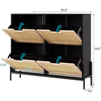 Meuble à chaussures autoportant en rotin avec 4 tiroirs à abattant, rangement compact et peu encombrant pour entrée