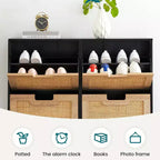 Meuble à chaussures autoportant en rotin avec 4 tiroirs à abattant, rangement compact et peu encombrant pour entrée
