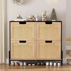 Freestanding Rattan Shoe Cabinet with Four Flip Drawers, Hidden Shoe Storage Unit, Slim Space-Saving Shoe Rack for Entryway, Hallway, Living Room