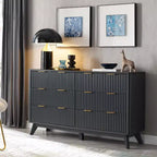 Commode cannelée à 6 tiroirs avec poignées en métal, profil incurvé, organisateur de rangement en bois, 54 l