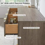 Commode cannelée à 6 tiroirs avec poignées en métal, profil incurvé, organisateur de rangement en bois, 54 l