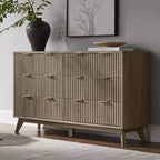 Commode cannelée à 6 tiroirs avec poignées en métal, profil incurvé, organisateur de rangement en bois, 54 l