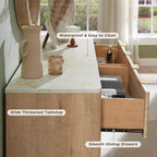 Commode cannelée à 6 tiroirs avec poignées en métal, profil incurvé, organisateur de rangement en bois, 54 l
