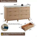 Commode cannelée à 6 tiroirs avec poignées en métal, profil incurvé, organisateur de rangement en bois, 54 l