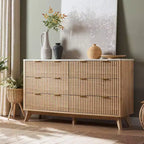 Commode cannelée à 6 tiroirs avec poignées en métal, profil incurvé, organisateur de rangement en bois, 54 l