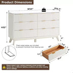 Commode cannelée à 6 tiroirs avec poignées en métal, profil incurvé, organisateur de rangement en bois, 54 l
