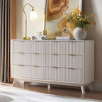 Commode cannelée à 6 tiroirs avec poignées en métal, profil incurvé, organisateur de rangement en bois, 54 l