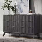 Commode cannelée à 6 tiroirs avec poignées en métal, profil incurvé, organisateur de rangement en bois, 54 l