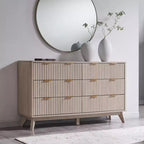 Commode cannelée à 6 tiroirs avec poignées en métal, profil incurvé, organisateur de rangement en bois, 54 l