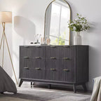 Fluted 6 Drawer Dresser for Bedroom, Modern Chest of Drawers with Metal Handle, Curved Profile Design, Wood Storage Organizer
