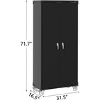 Meuble de rangement en métal de 182 cm avec 2 portes, 4 étagères réglables, 36 kg/étagère, verrouillable, sur roulettes