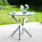 Dining Table with Cross Metal Leg and Tempered Glass Top, Modern Space-Saving Design for Kitchen or Living Room