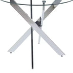Table à manger carrée avec pieds en croix en métal chromé et plateau en verre trempé, 89 x 89 cm, gain de place