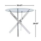 Table à manger carrée avec pieds en croix en métal chromé et plateau en verre trempé, 89 x 89 cm, gain de place